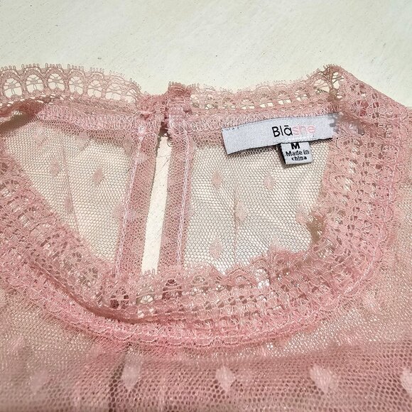 Y2K Sz M Dusty Pink Kawaii Polka Dot Tulle Top Lace Ruffle Romantic Coquette - Picture 8 of 10